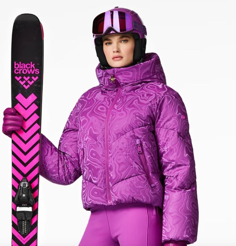 Goldbergh Aeliana Luxury Down Ski Jacket Purple Swirl Damast Puffer Coat 6 NWT
